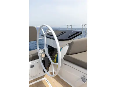 Cockpit of Bigi, a Dufour 41 sailboat at U Pàize, Italy