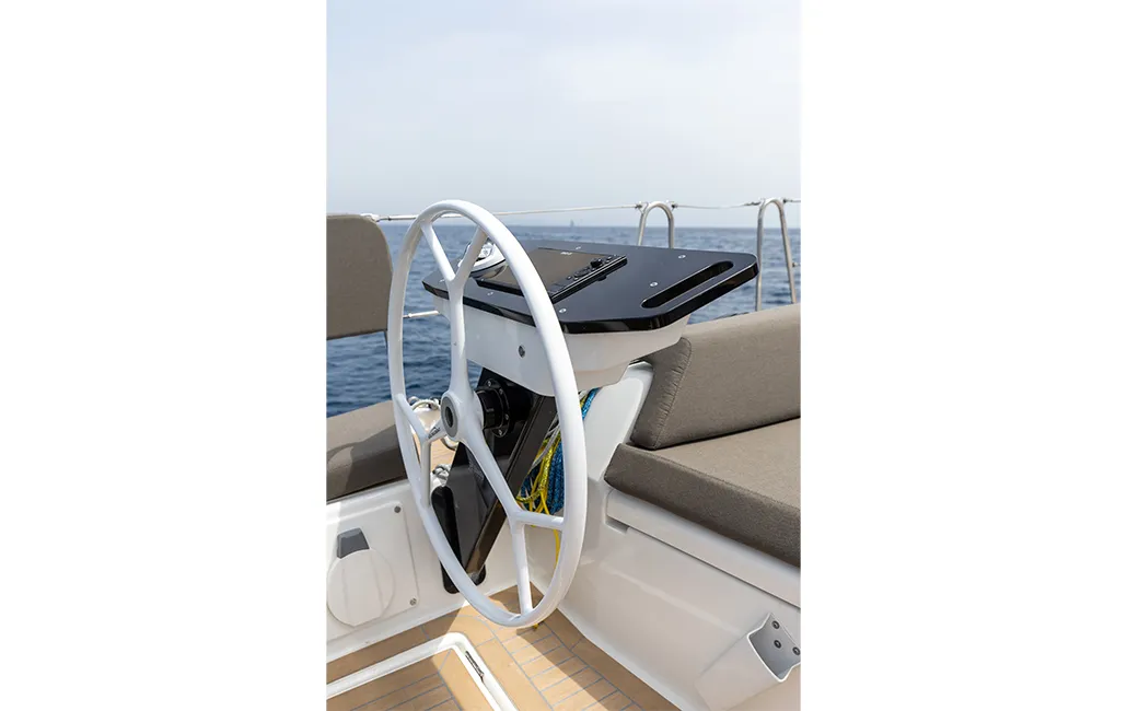 Cockpit of Bigi, a Dufour 41 sailboat at U Pàize, Italy