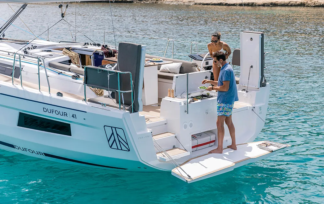 Exterior view of Bigi, a Dufour 41 sailboat at U Pàize, Italy