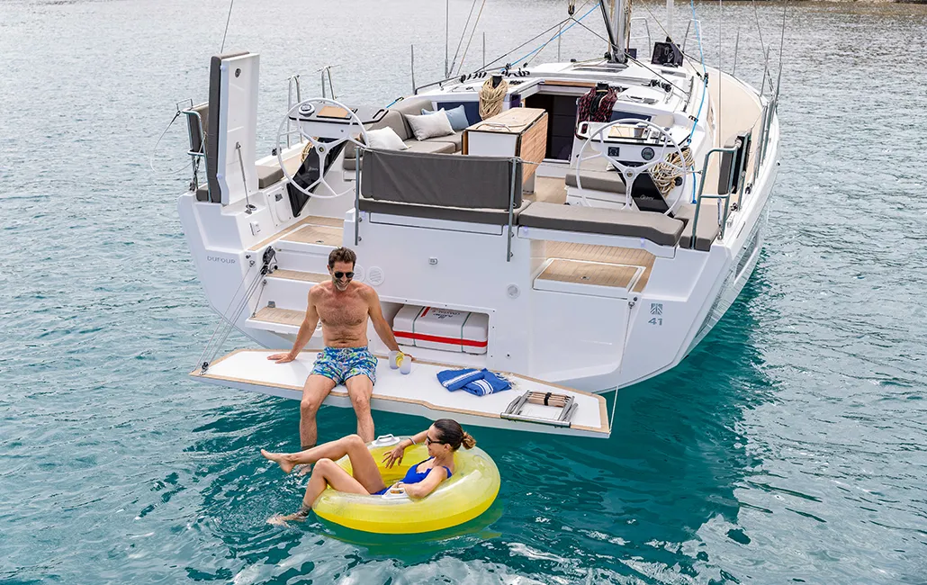 Exterior view of Bigi, a Dufour 41 sailboat at U Pàize, Italy