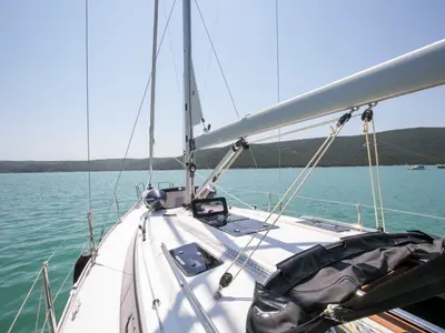 Deck of ALANI, a Bavaria Cruiser 37 sailboat at Trget, Croatia