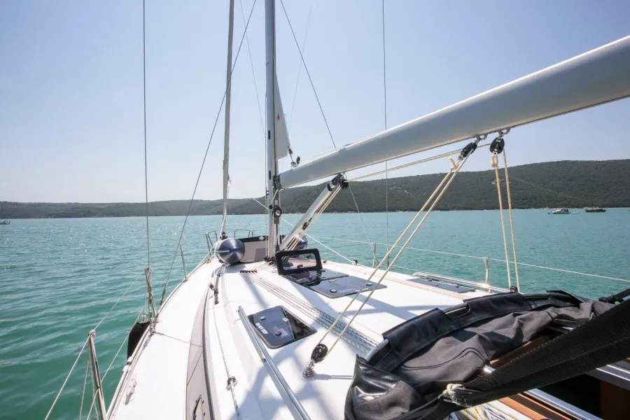 Deck of ALANI, a Bavaria Cruiser 37 sailboat at Trget, Croatia