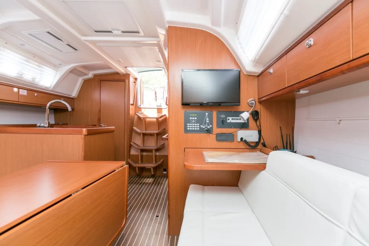 Exterior view of ALANI, a Bavaria Cruiser 37 sailboat at Trget, Croatia