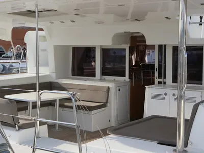 Deck of Philea, a Lagoon 450 catamaran at Palma de Mallorca, Spain