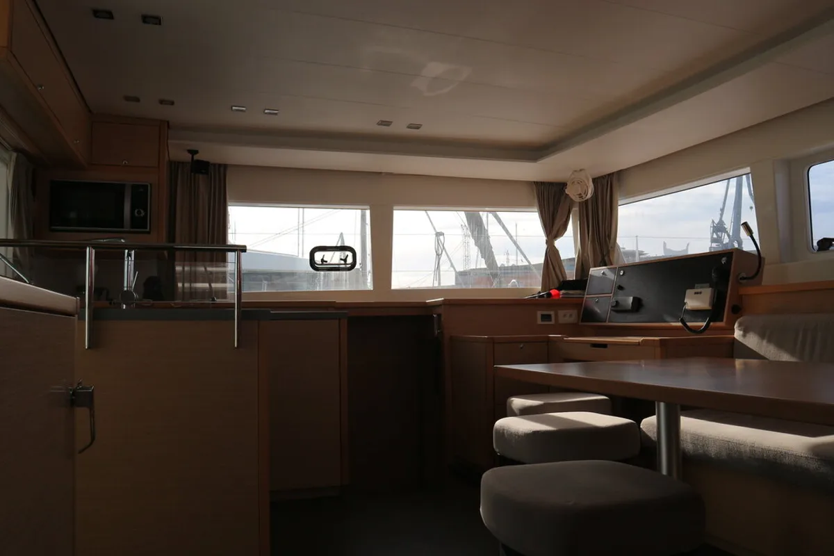 Salon of Philea, a Lagoon 450 catamaran at Palma de Mallorca, Spain