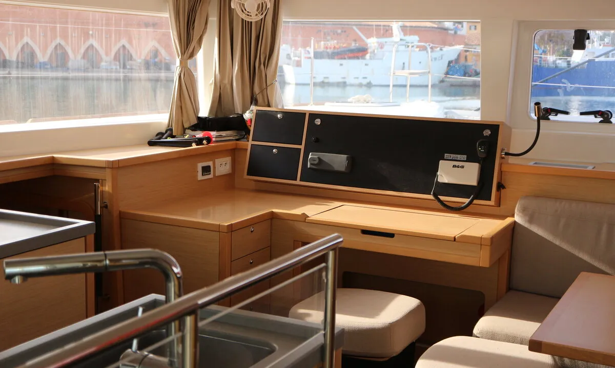 Salon of Philea, a Lagoon 450 catamaran at Palma de Mallorca, Spain