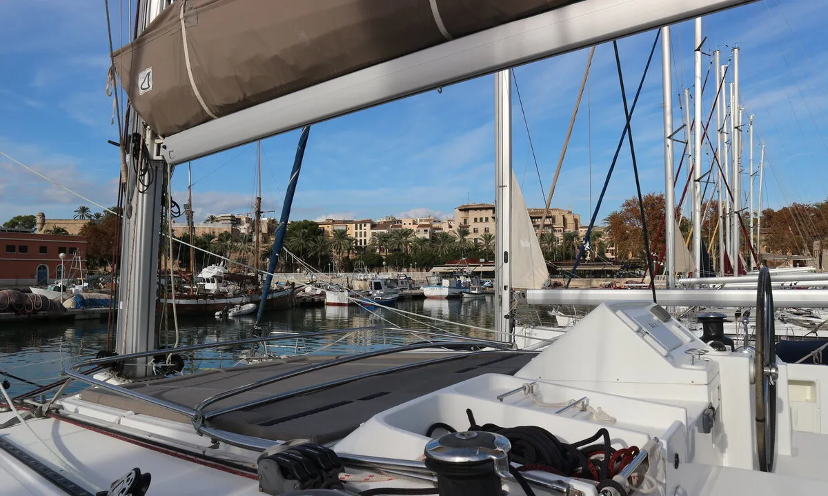 Cockpit of Philea, a Lagoon 450 catamaran at Palma de Mallorca, Spain