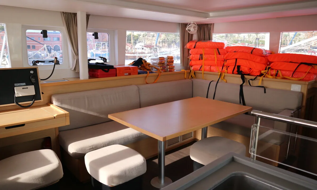 Salon of Philea, a Lagoon 450 catamaran at Palma de Mallorca, Spain