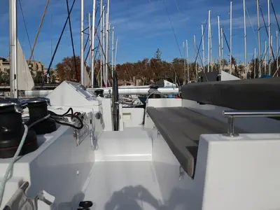 Cockpit of Philea, a Lagoon 450 catamaran at Palma de Mallorca, Spain