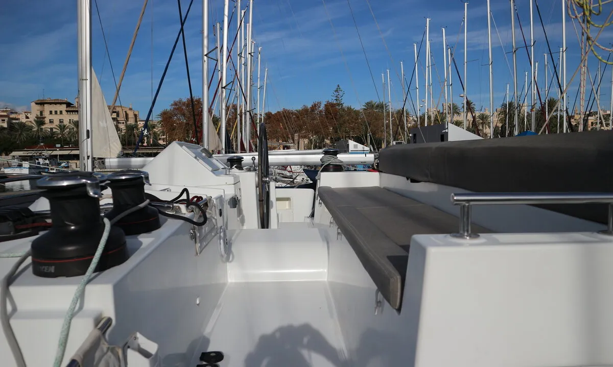 Cockpit of Philea, a Lagoon 450 catamaran at Palma de Mallorca, Spain