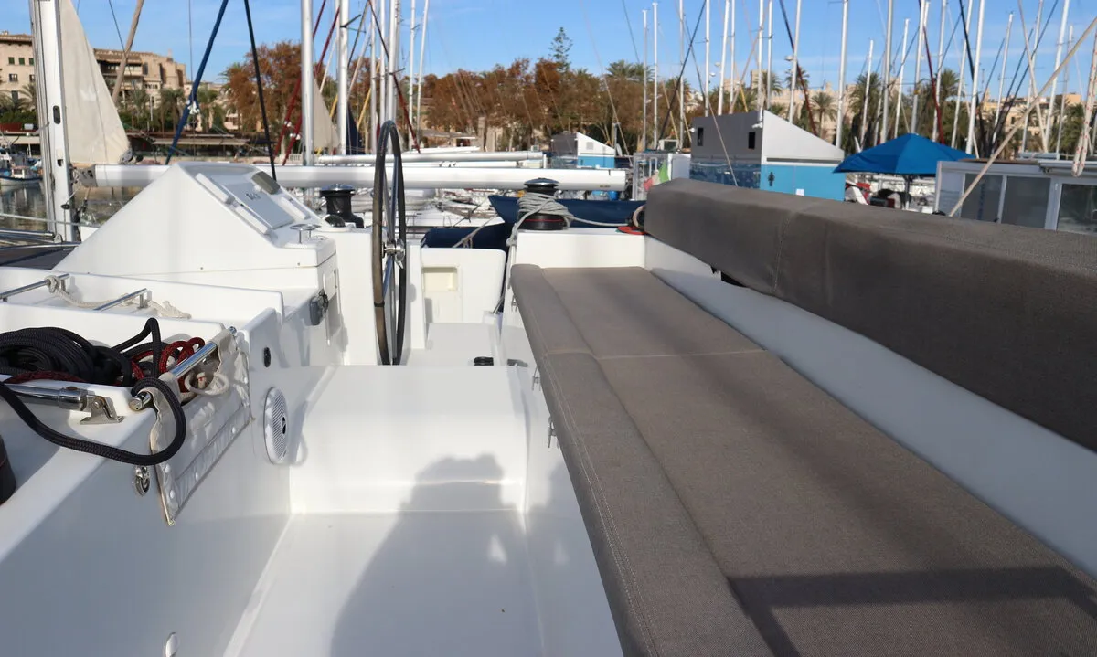 Cockpit of Philea, a Lagoon 450 catamaran at Palma de Mallorca, Spain