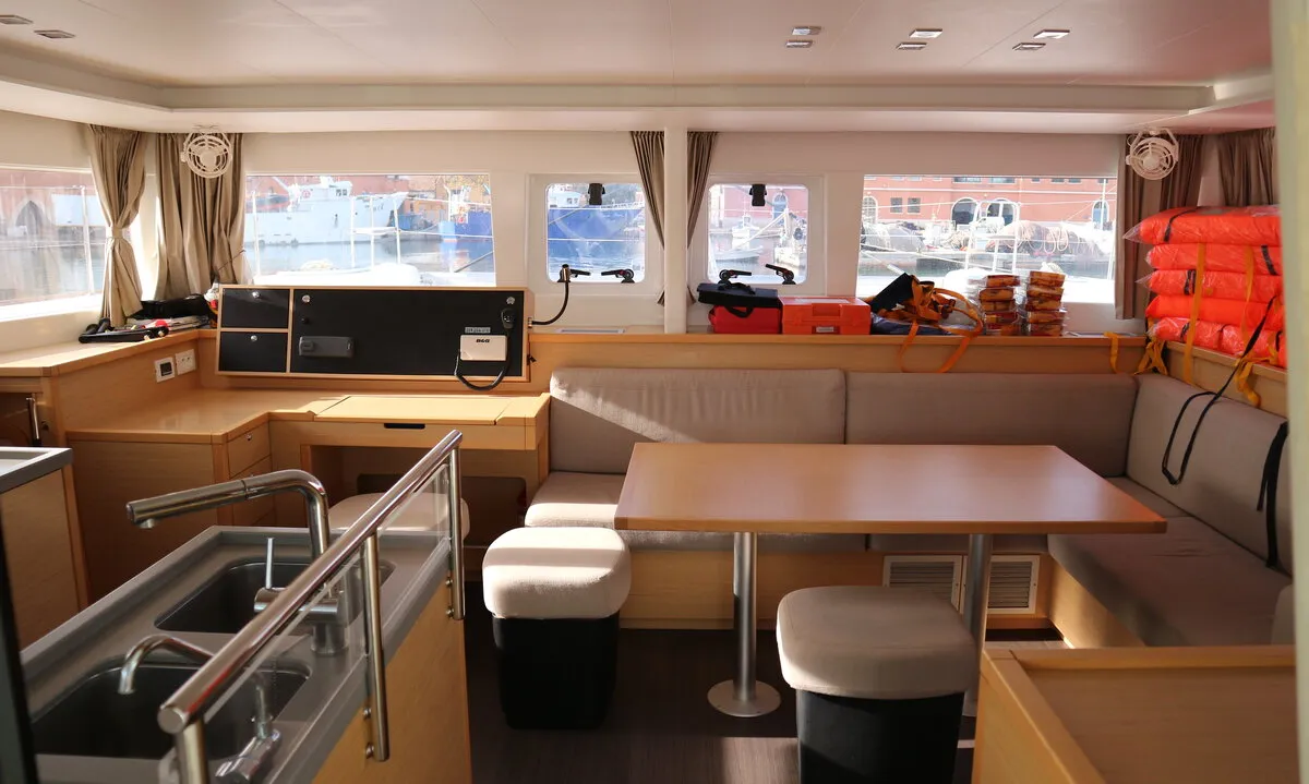 Salon of Philea, a Lagoon 450 catamaran at Palma de Mallorca, Spain