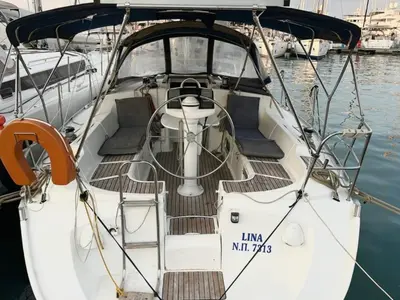 Cockpit of Lina, a Jeanneau Sun Odyssey 37 sailboat at Kontokali, Greece