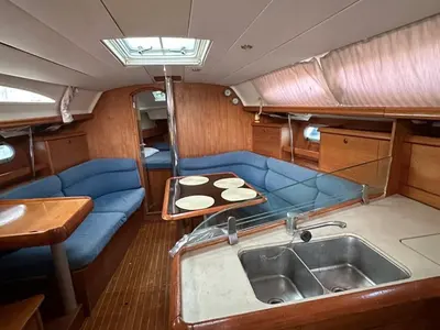 Salon of Lina, a Jeanneau Sun Odyssey 37 sailboat at Kontokali, Greece