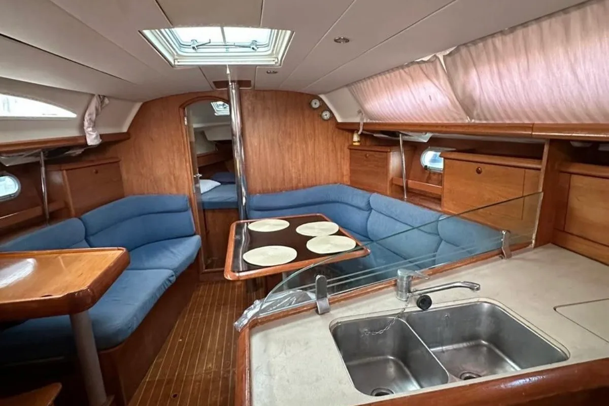 Salon of Lina, a Jeanneau Sun Odyssey 37 sailboat at Kontokali, Greece