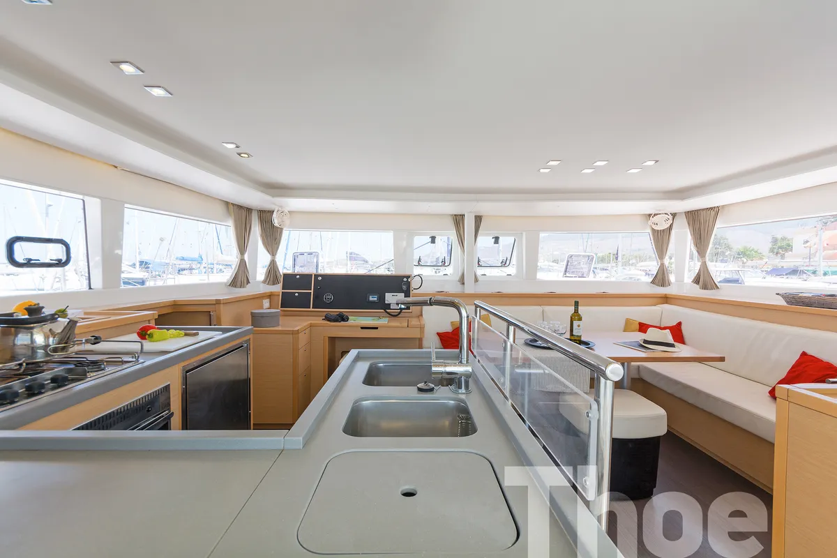 Galley of Thoe, a Lagoon 450 Fly catamaran at Kos, Greece