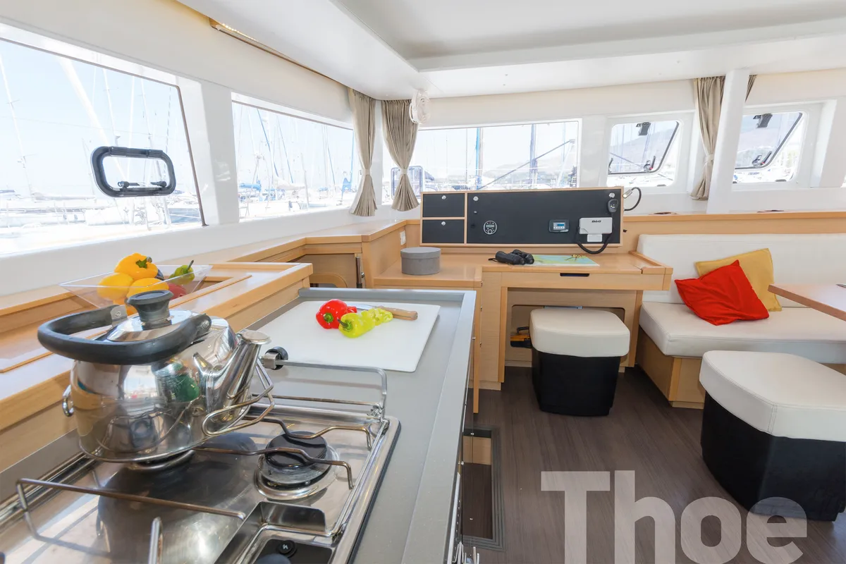 Galley of Thoe, a Lagoon 450 Fly catamaran at Kos, Greece