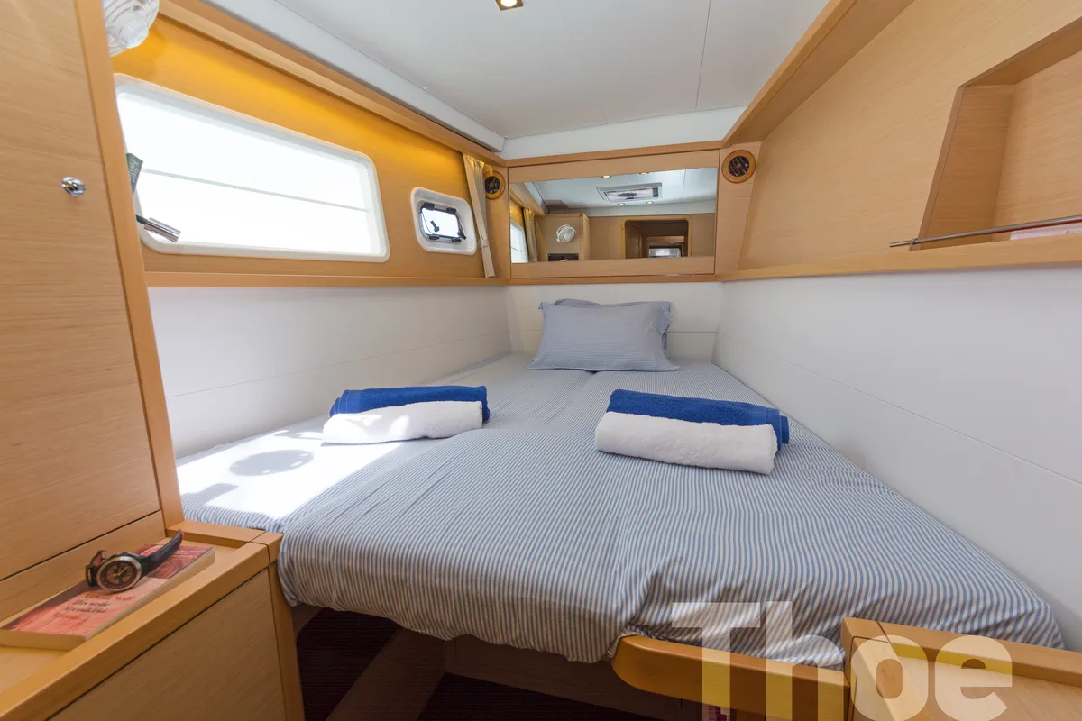 Cabin on Thoe, a Lagoon 450 Fly catamaran at Kos, Greece