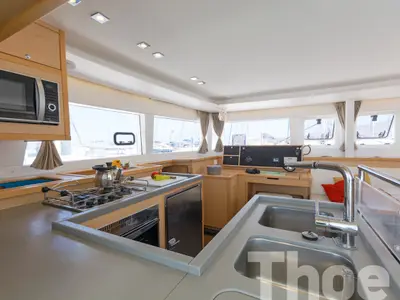 Galley of Thoe, a Lagoon 450 Fly catamaran at Kos, Greece