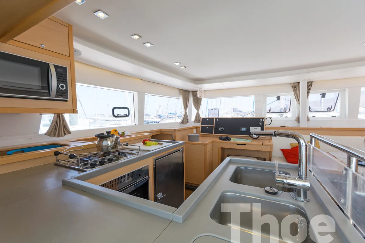 Galley of Thoe, a Lagoon 450 Fly catamaran at Kos, Greece