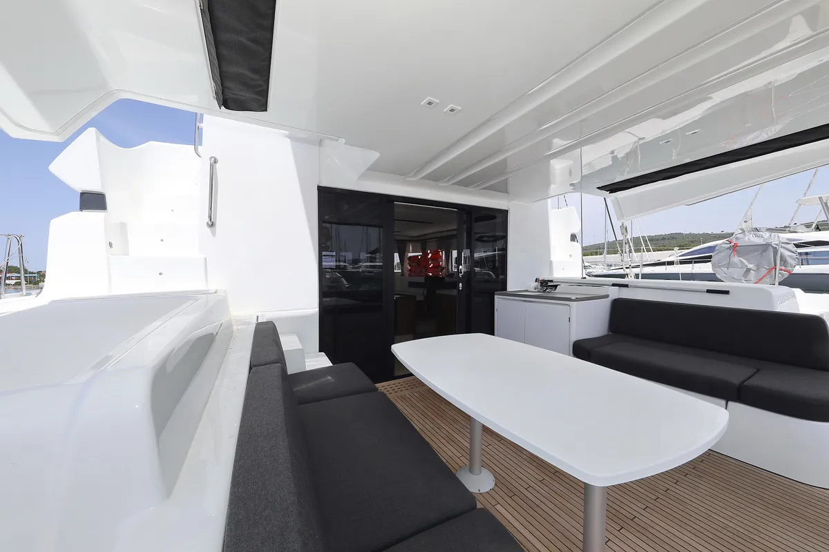 Deck of HIGH LIFE, a Lagoon 50 catamaran at Sukošan, Croatia