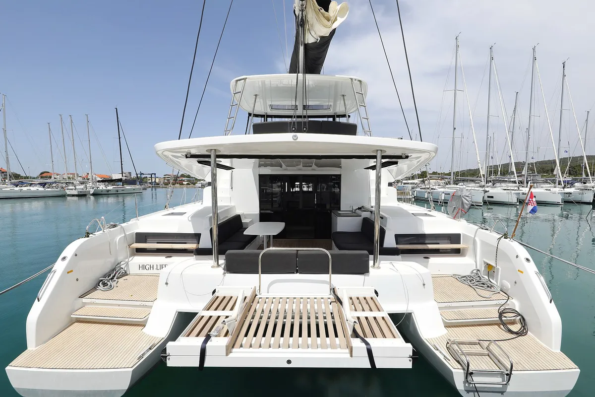 Exterior view of HIGH LIFE, a Lagoon 50 catamaran at Sukošan, Croatia