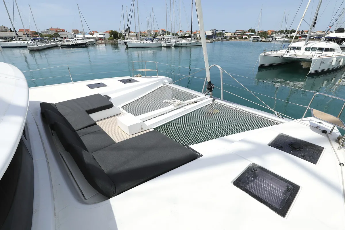 Deck of HIGH LIFE, a Lagoon 50 catamaran at Sukošan, Croatia