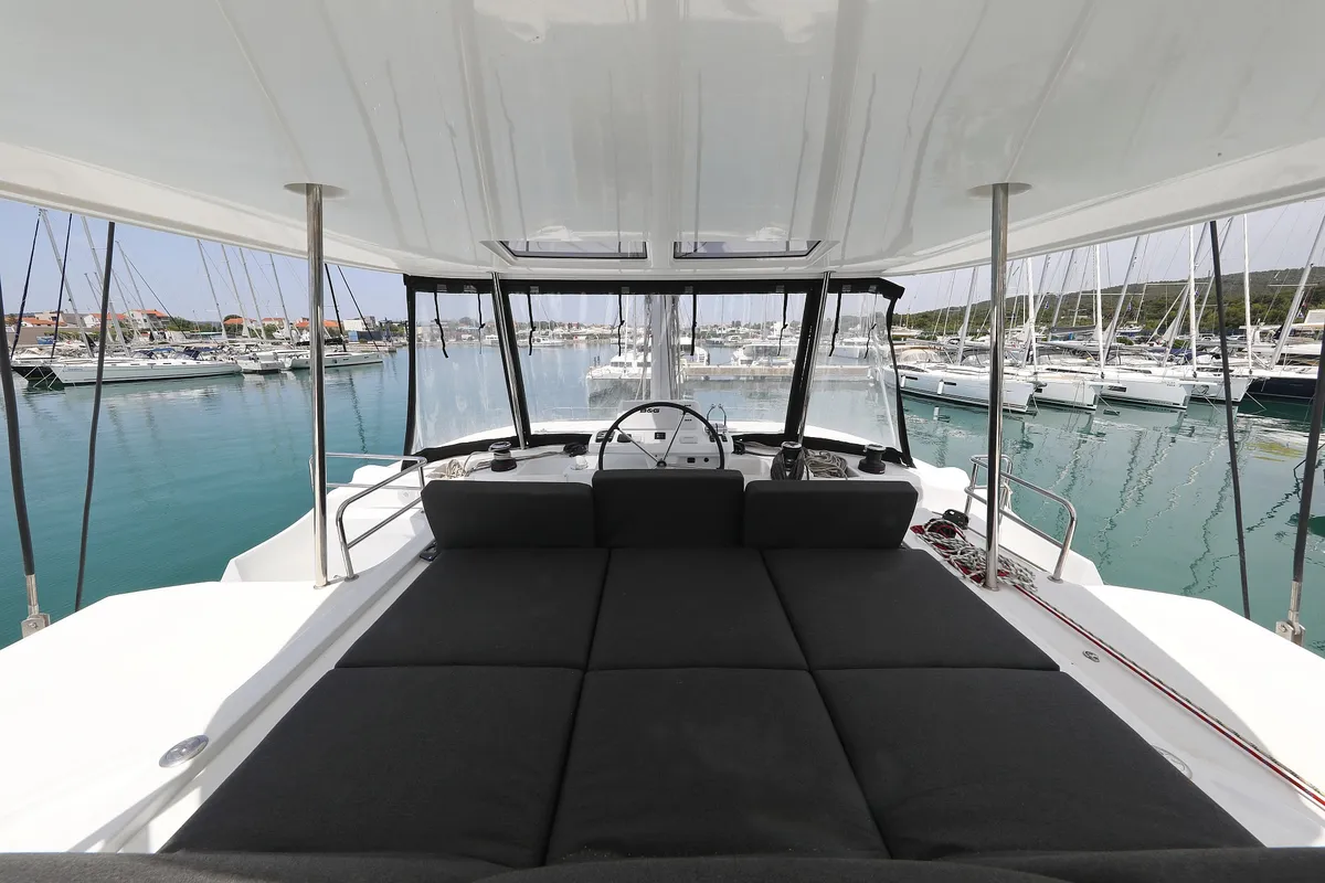 Cockpit of HIGH LIFE, a Lagoon 50 catamaran at Sukošan, Croatia