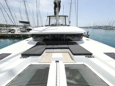 Deck of HIGH LIFE, a Lagoon 50 catamaran at Sukošan, Croatia