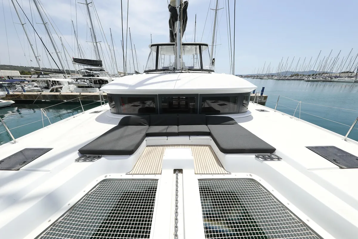 Deck of HIGH LIFE, a Lagoon 50 catamaran at Sukošan, Croatia