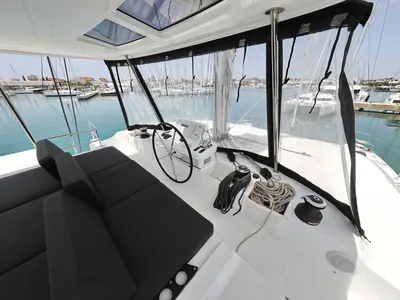 Cockpit of HIGH LIFE, a Lagoon 50 catamaran at Sukošan, Croatia