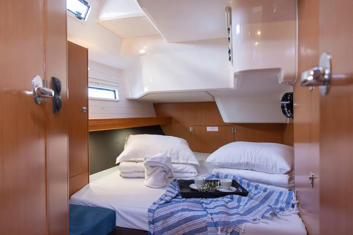 Cabin on Pandora, a Bavaria Cruiser 51 sailboat at Athens, Greece