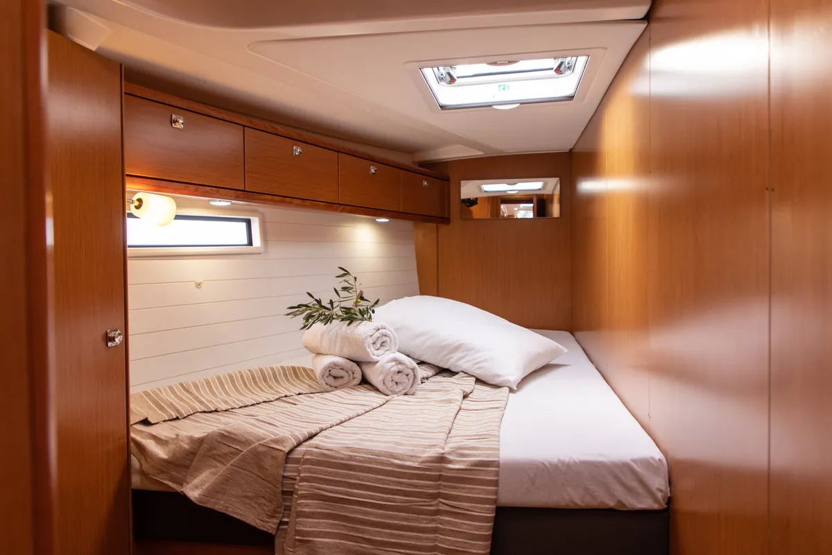 Cabin on Pandora, a Bavaria Cruiser 51 sailboat at Athens, Greece
