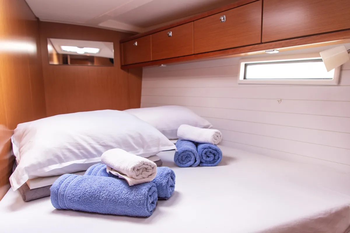 Cabin on Pandora, a Bavaria Cruiser 51 sailboat at Athens, Greece