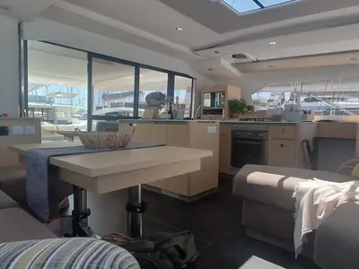 Salon of SUNRISE, a Fountaine Pajot Aura 51 catamaran at Seget Donji, Croatia