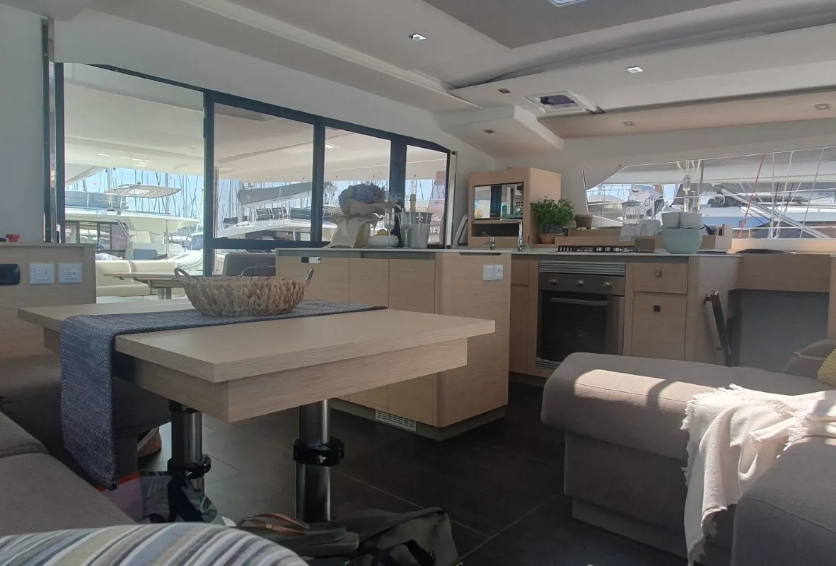 Salon of SUNRISE, a Fountaine Pajot Aura 51 catamaran at Seget Donji, Croatia