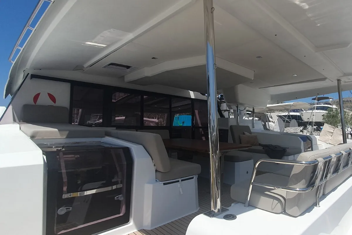 Deck of SUNRISE, a Fountaine Pajot Aura 51 catamaran at Seget Donji, Croatia
