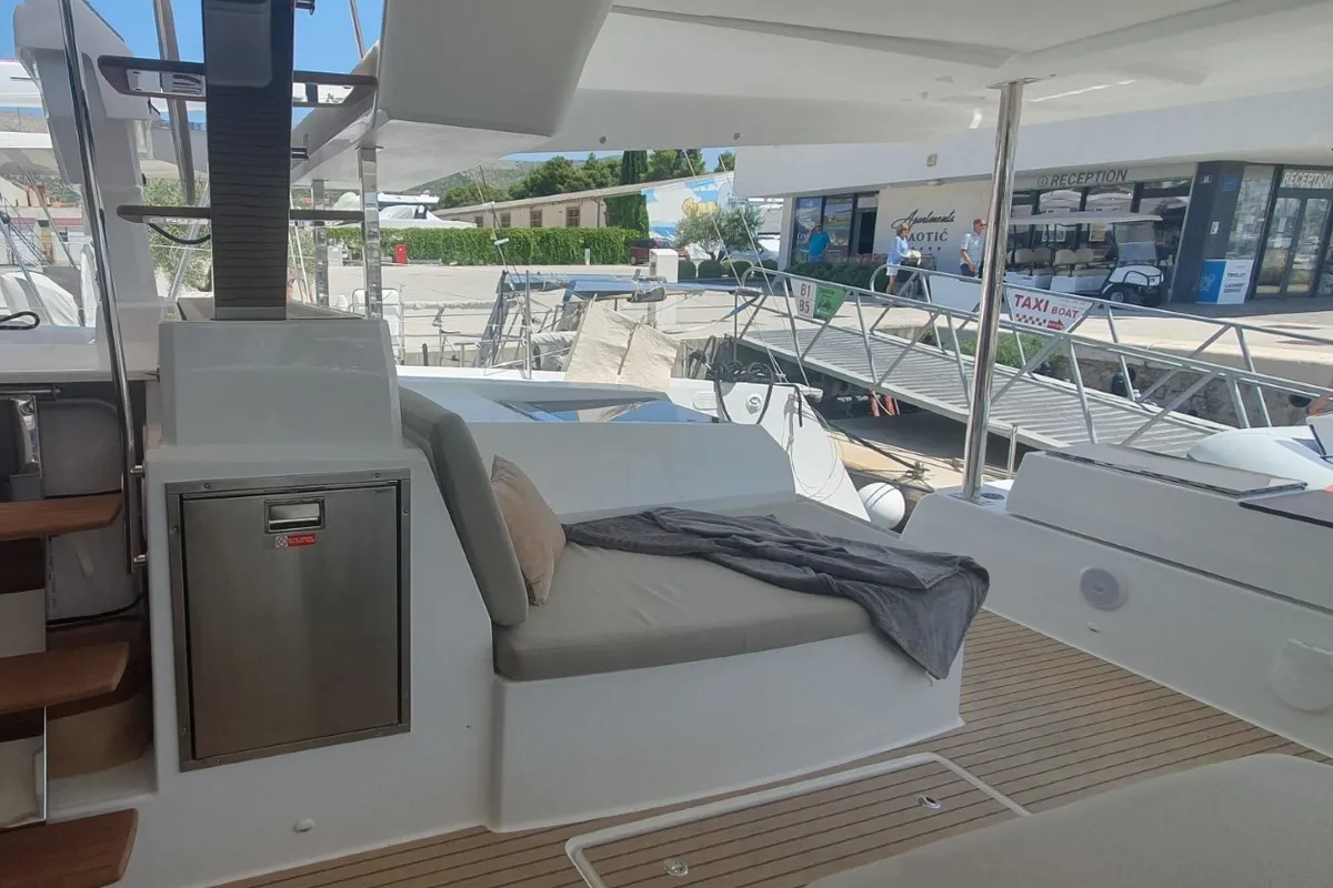 Deck of SUNRISE, a Fountaine Pajot Aura 51 catamaran at Seget Donji, Croatia