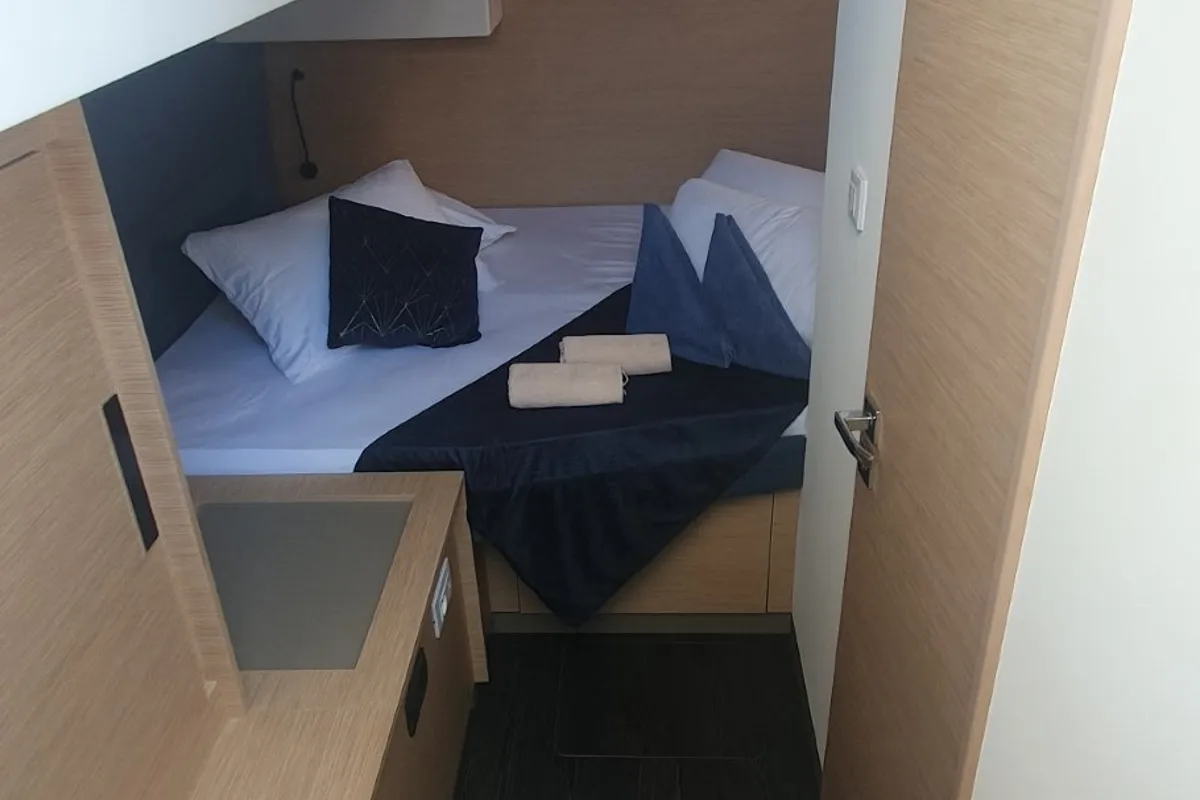 Cabin on SUNRISE, a Fountaine Pajot Aura 51 catamaran at Seget Donji, Croatia
