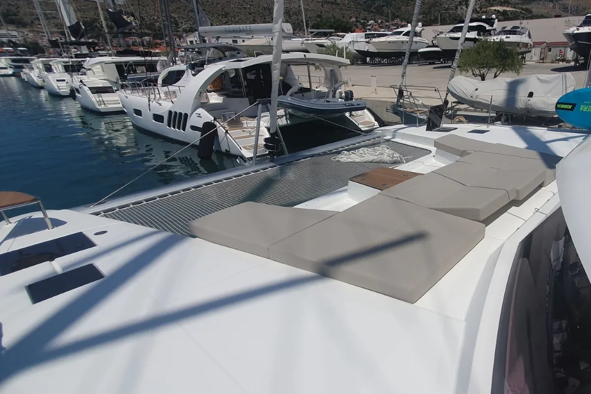 Deck of SUNRISE, a Fountaine Pajot Aura 51 catamaran at Seget Donji, Croatia
