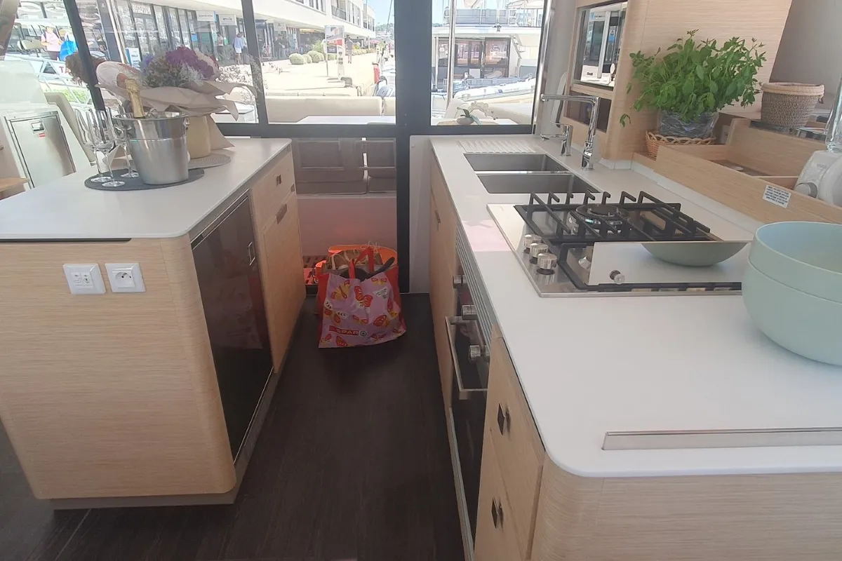 Galley of SUNRISE, a Fountaine Pajot Aura 51 catamaran at Seget Donji, Croatia
