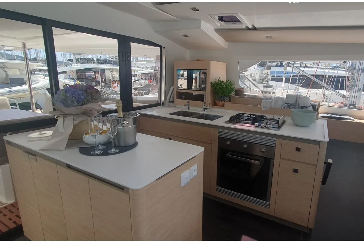 Galley of SUNRISE, a Fountaine Pajot Aura 51 catamaran at Seget Donji, Croatia