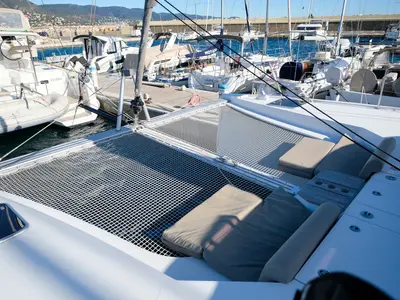 Deck of Grelots, a Nautitech 40 Open catamaran at Hyères, France