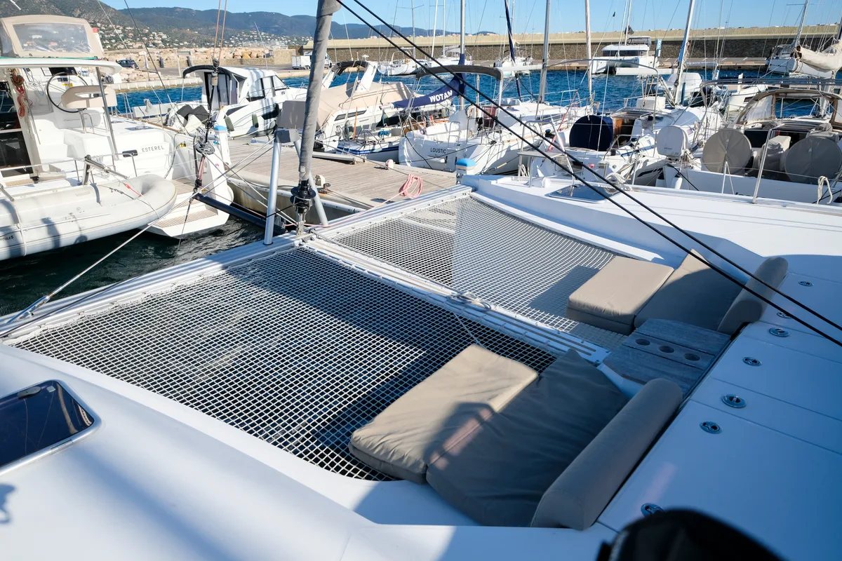 Deck of Grelots, a Nautitech 40 Open catamaran at Hyères, France