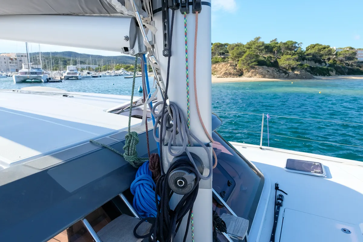 Deck of Grelots, a Nautitech 40 Open catamaran at Hyères, France