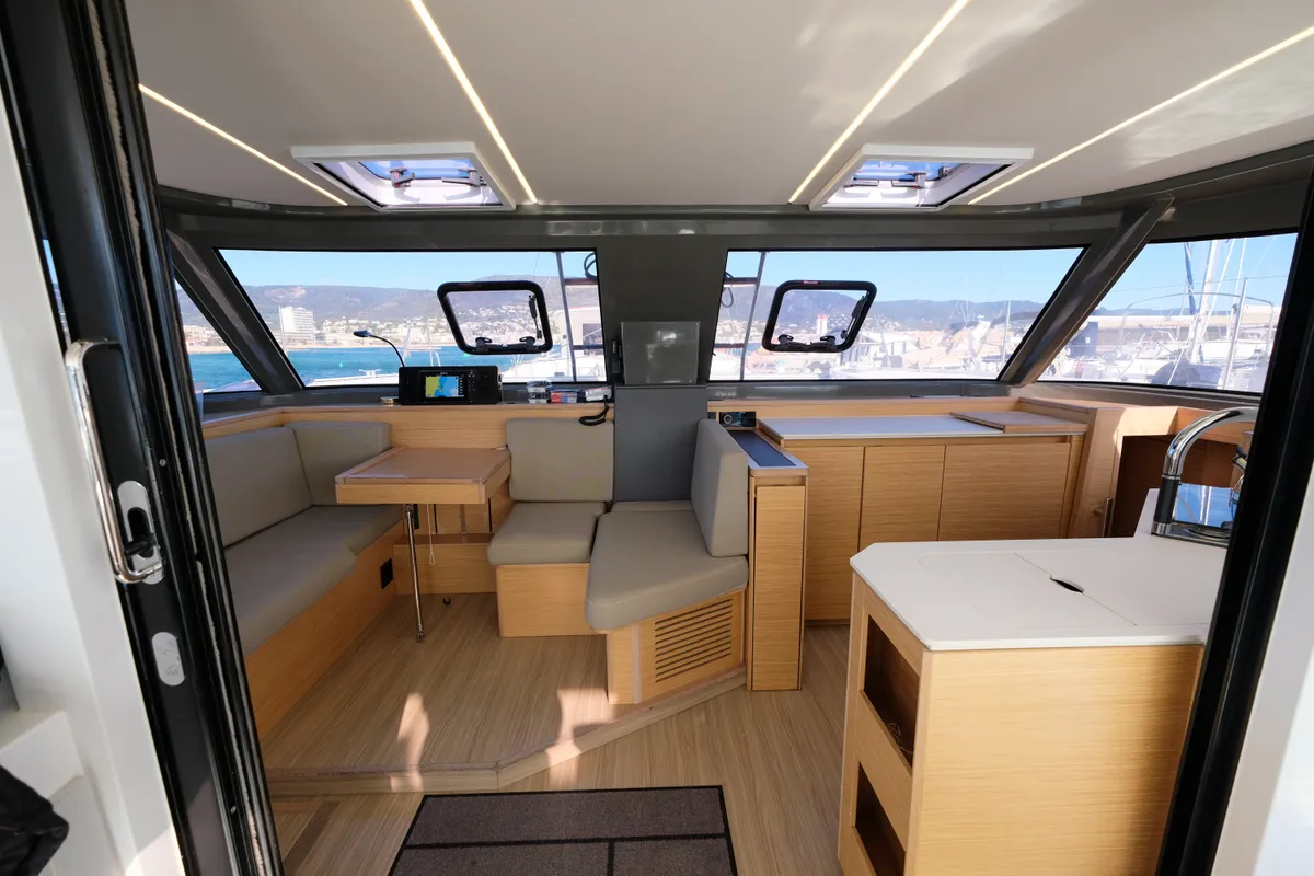 Salon of Grelots, a Nautitech 40 Open catamaran at Hyères, France