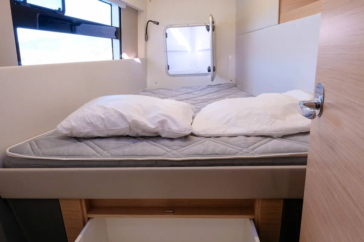 Cabin on Grelots, a Nautitech 40 Open catamaran at Hyères, France