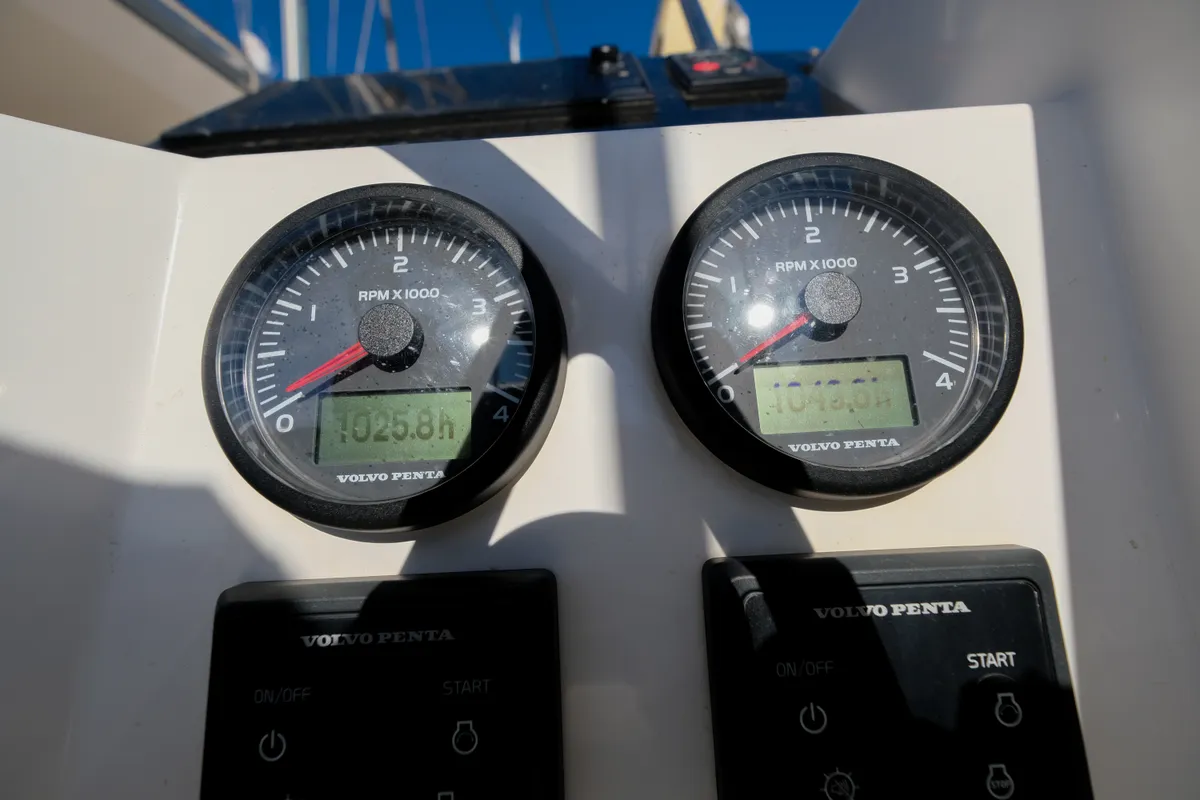 Cockpit of Grelots, a Nautitech 40 Open catamaran at Hyères, France
