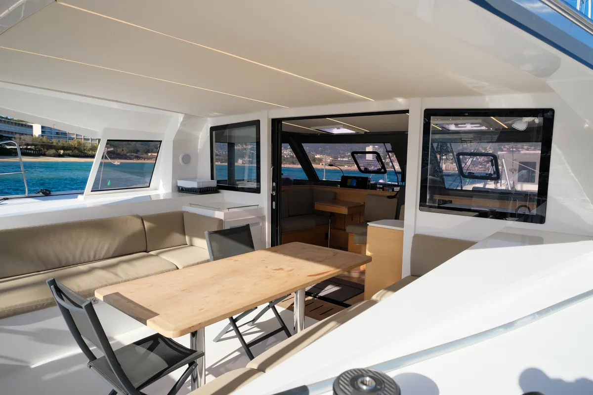 Deck of Grelots, a Nautitech 40 Open catamaran at Hyères, France