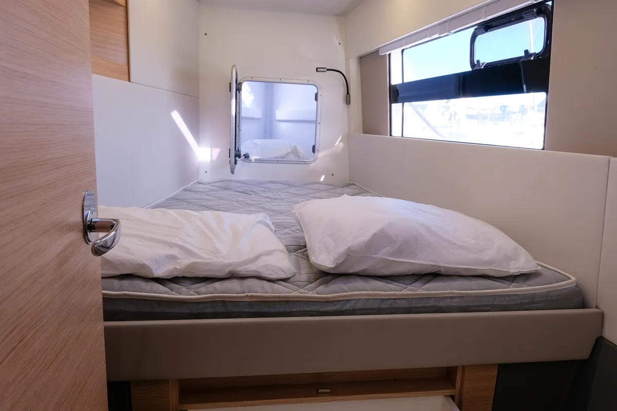 Cabin on Grelots, a Nautitech 40 Open catamaran at Hyères, France